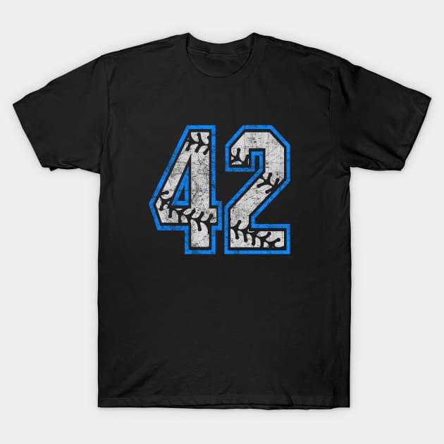 Number 42 Baseball Equality Distressed Classic LA Blue T-Shirt by TeeCreations